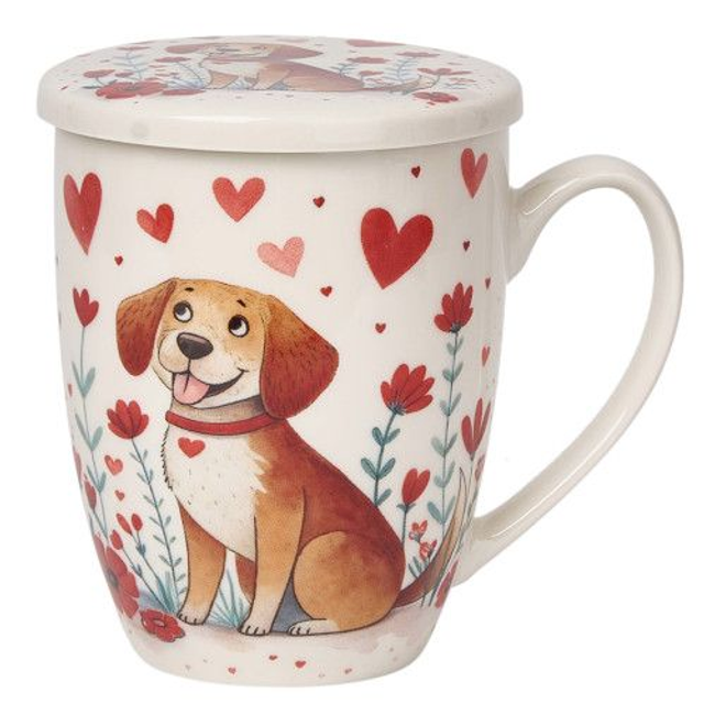 Taza dog-hearts, porc. 0,35 l. filtro y tapa. Incluye filtro de acero inoxidable, en caja de regalo. TAF74741