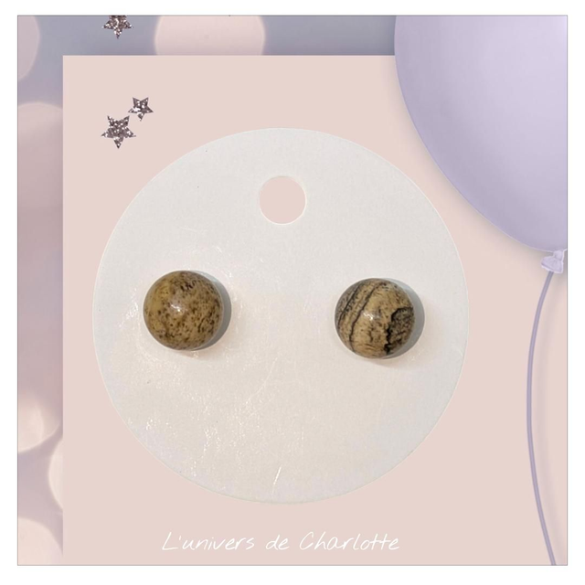 Boucles d&#039;oreilles &quot;Jaspe paysage&quot; perle 8 mm 