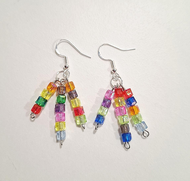 Multicoloured Beaded drop earrings 925 silver plated hooks