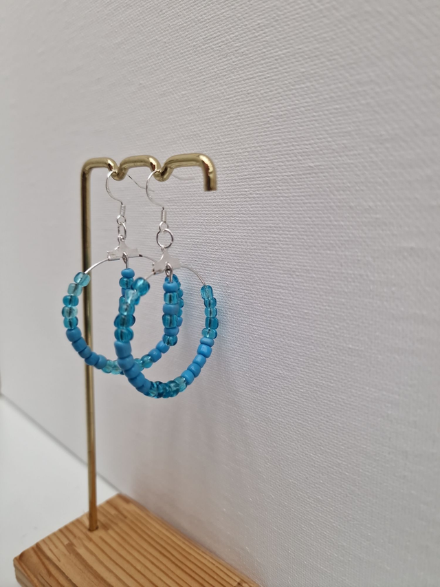 Boucles D'oreilles Créoles Pendantes Acier Perles Bleues Turquoises