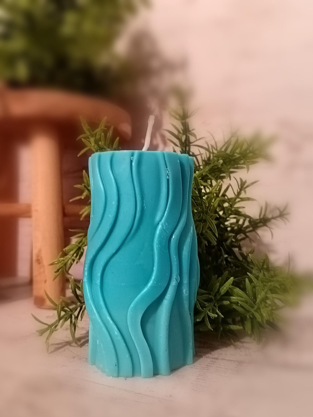 Bougie Pillier spirale "bleu"