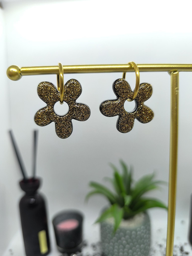 Pampilles interchangeables LAURA noir et paillettes dorée 