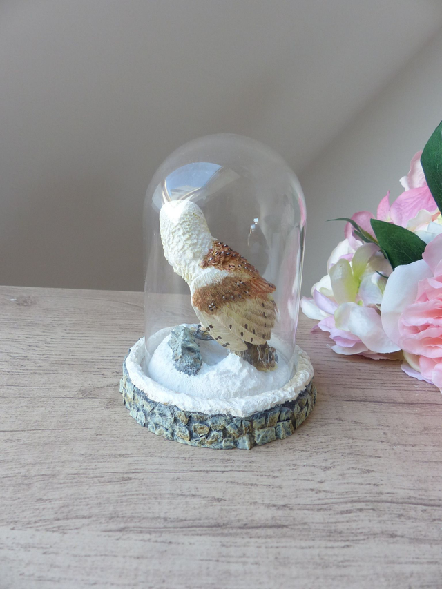 Sculpture en résine peinte – La magnifique chouette effraie – George McMonigle – Édition limitée The Franklin Mint – Sous cloche en verre