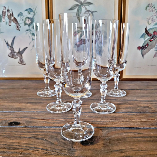 Flûtes à champagne en cristal jambe travaillée (lot de 6 ou 12)