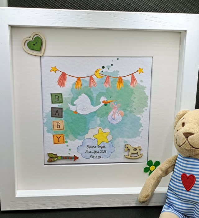 Personalised Christening and New baby frame. Beautiful Handmade frame.
