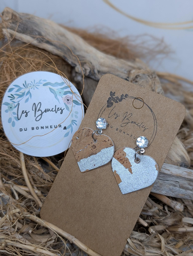 Boucles d'oreilles Coeur ❤️ liège cuir c2064