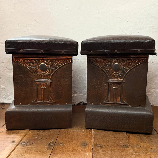 A Pair Of Copper Clad Art Nouveau Fireside Stools 
