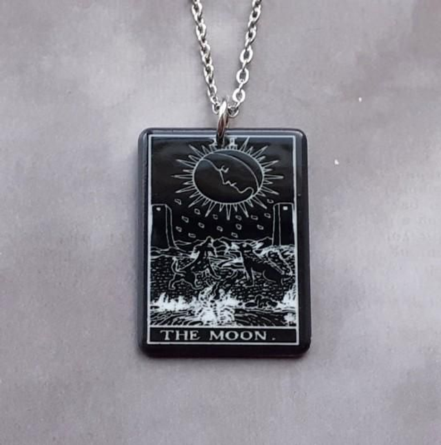 The Moon Black Tarot Card Necklace 