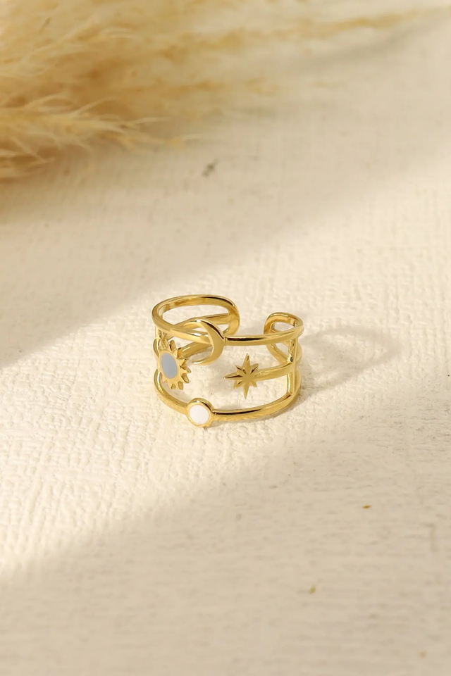 Bague triple ligne lune soleil étoile nacre