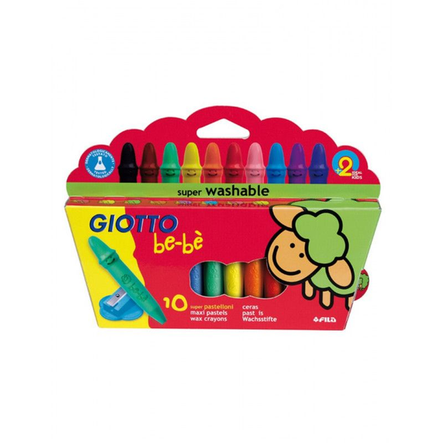 GIOTTO Be-bè - Confezione da 10 Pastelloni a Cera Colorati, 10 Colori Assortiti