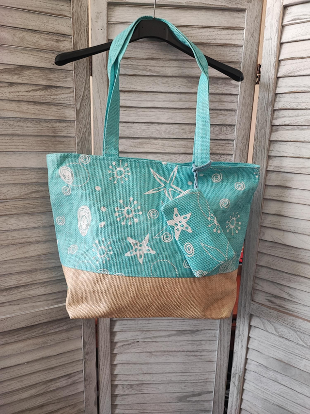 Τσάντα ψάθινη Γαλάζιο 