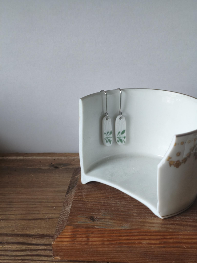 Boucles d'oreilles pendantes ovales - porcelaine allemande, Rosenthal | no.3
