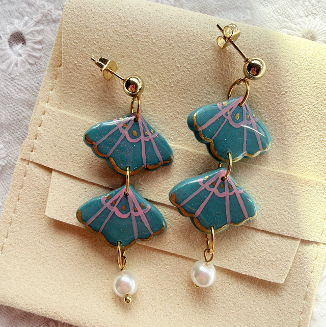 Double Shell Turquoise Seashell Dangly Earrings