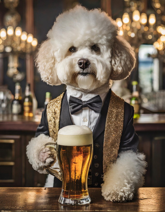 Bichon at the Bar Framed Canvas