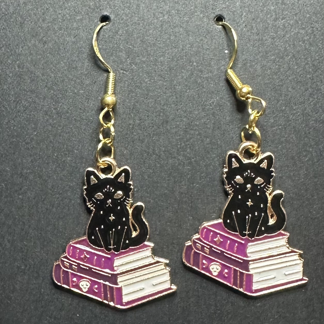 Book Stack Cat Earrings
