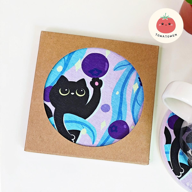 Coaster: Blueberry Black Cat