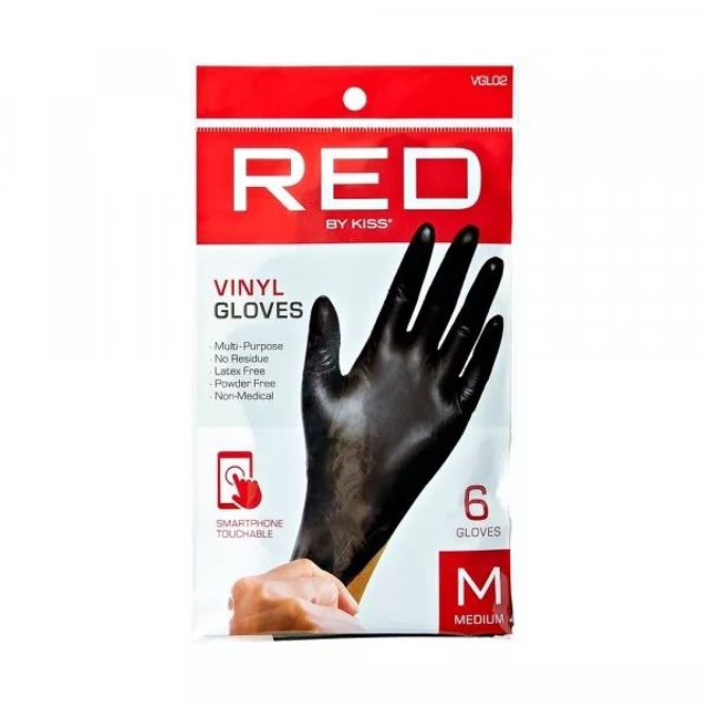 RED BY KISS: 6PCS BLACK VINYL GLOVES - MEDIUM (VGL02)