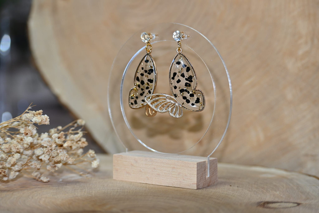 🦋Papill’Or 🦋Boucles d’oreilles en Résine UV - Noir✨ 