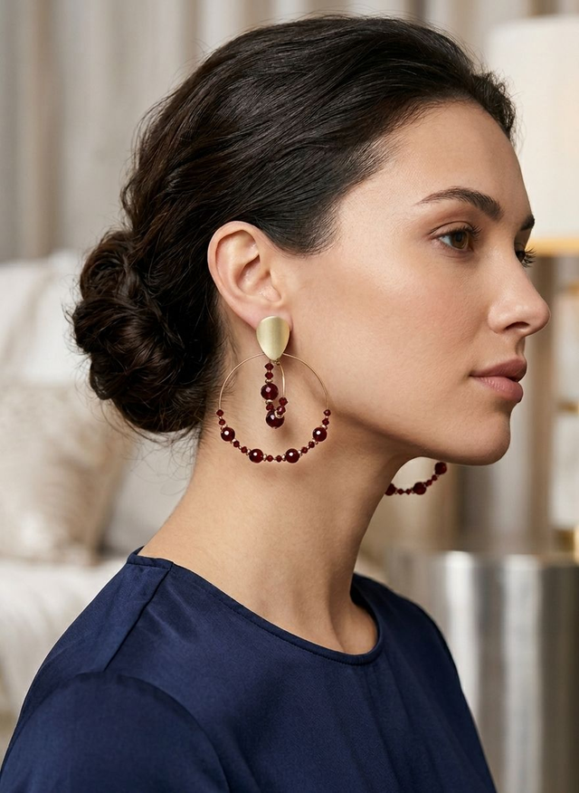 Créoles Doubles "Cœur de Grenat" – Dorées &amp; Perles Rouges
