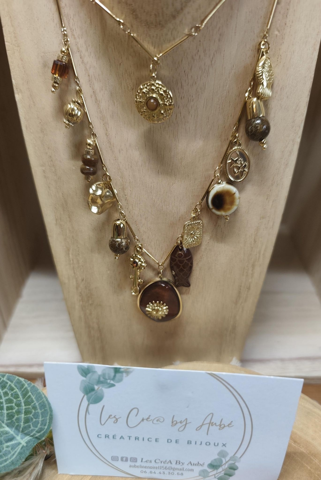 COLLIER DOUBLE RANG GOLD/ BRELOQUES MARRON/ ACIER INOXY 0000566