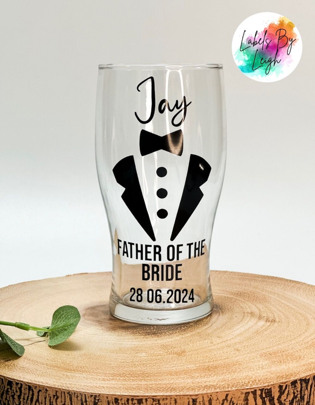 Personalised Mens Wedding Pint Glass