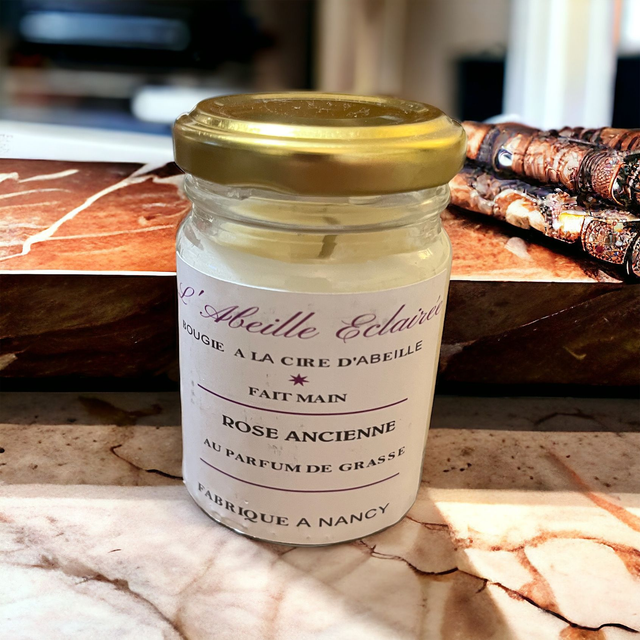 Bougie parfumée à la cire d&#039;abeille -  Parfum Rose Ancienne  