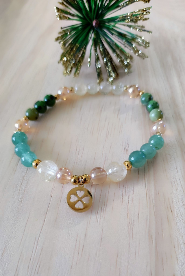 Bracelet "Chance" Aventurine verte, Citrine et Jade Néphrite