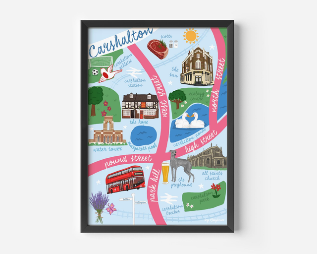 Carshalton Illustrated Map Print