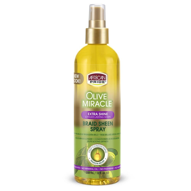 African Pride Olive Miracle Extra Shine Braid Sheen Spray 355ml