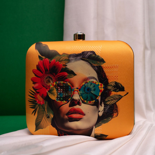 Woman Portrait Printed Clutch Bag- 7x6.5