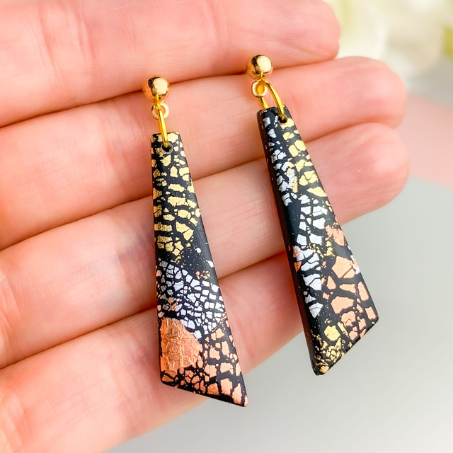Silver Gold and Copper sparkly slimline drop earrings