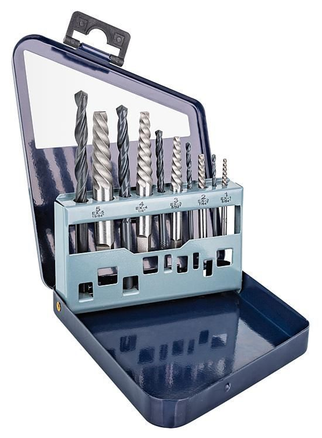 Zira Schraubenausdreher-Satz mit pass. Spiralbohrern in Stahlblech-kassette M3 - M18