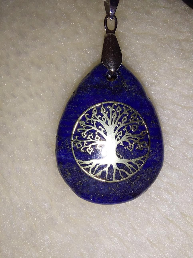 Lapis, Tree of life, teardrop necklace 