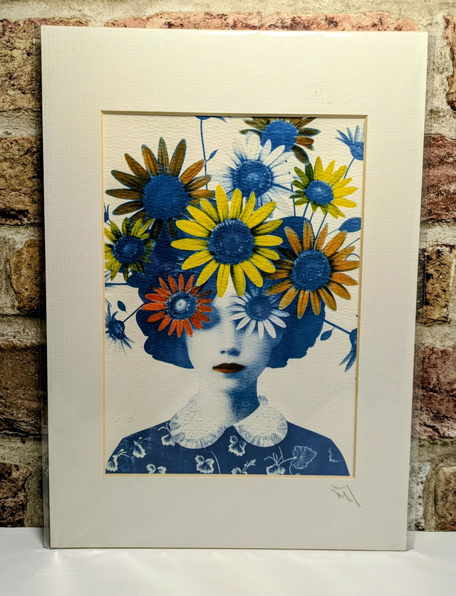 Cyanotype with Ink Original Art by Mary Thomas