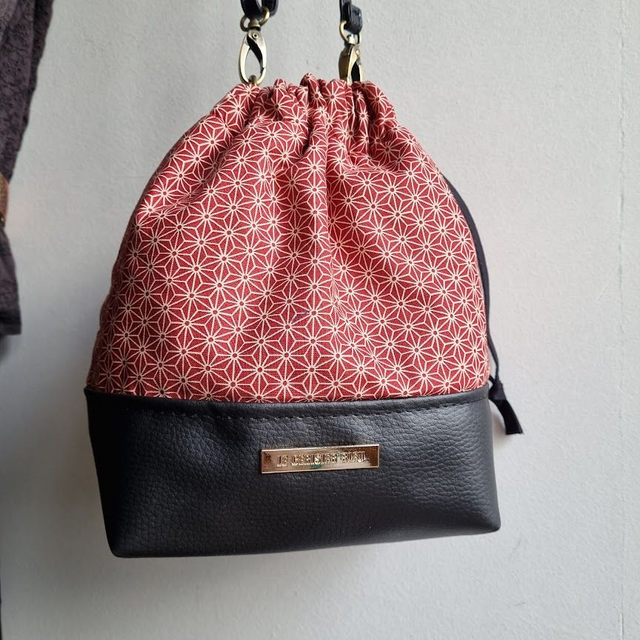 Baluchon "Asanoha" rouge & simili cuir noir