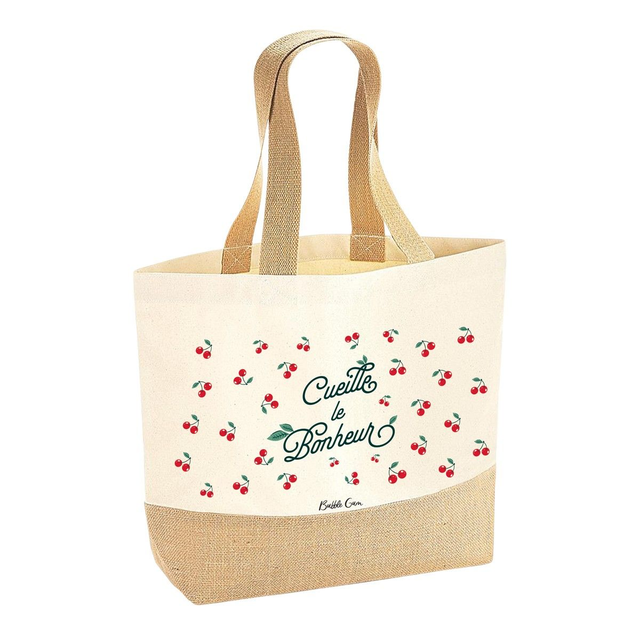 Sac coton/jute naturel - Cueille le bonheur