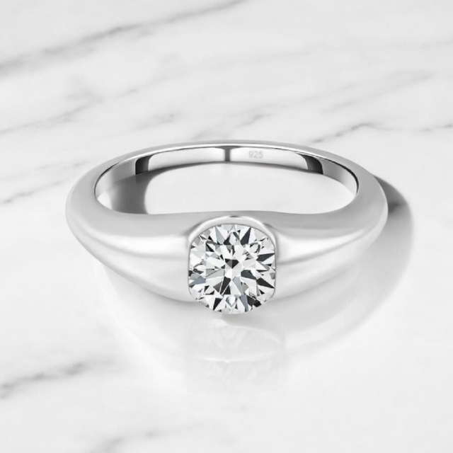Solitaire Moissanite in Platinum Overlay Ring.