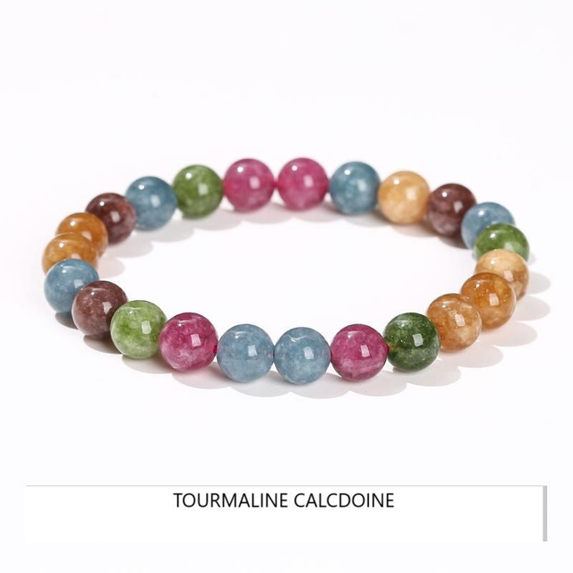 Bracelet en pierre naturelle Tourmaline, calcédoine 10MM  