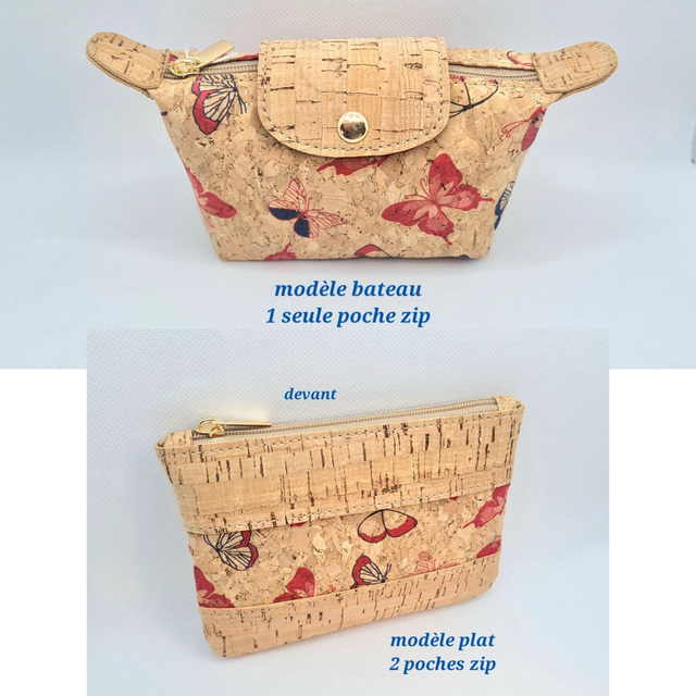 Porte-monnaie"Monarque" en tissu de liège naturel et imprimé papillons (2 modèles à choix)