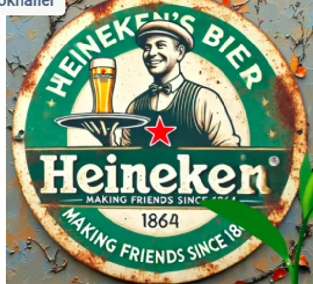 Vintage metalen bord Heineken making friends (20x20cm)