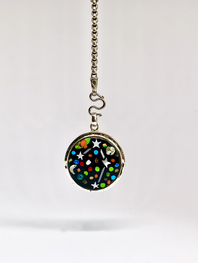 Pendentif Rond Balance argent massif et pierres naturelles 