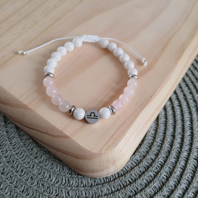 Sterrenbeeld armband witte Jade en Rozenkwarts - Weegschaal