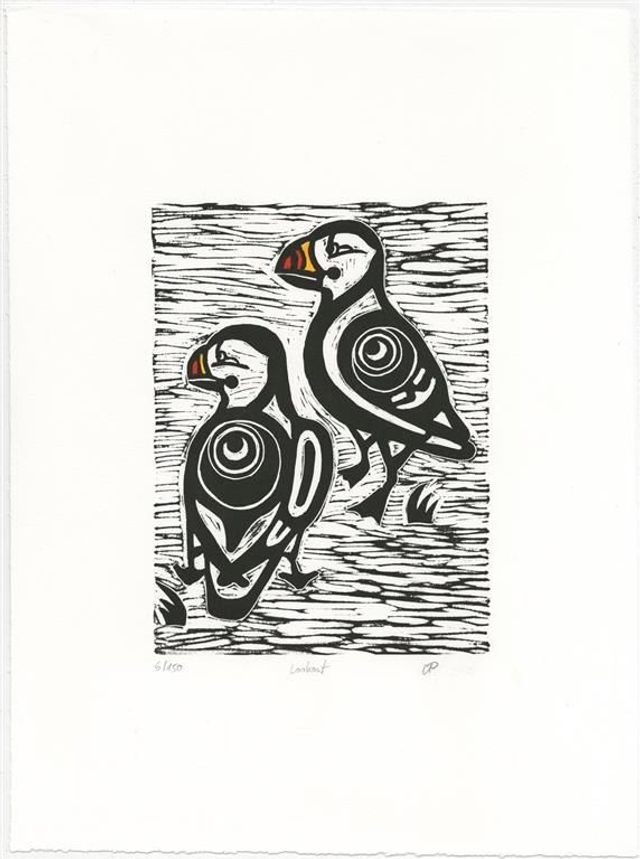 Lookout, linocut &amp; handfinish