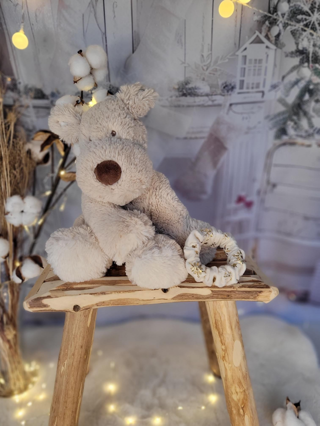 Chouchou blanc cassé flocon ❄️ dorés 