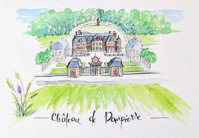 Tableau Dampierre en Yvelines - Vallée de Chevreuse, style carnet de voyage