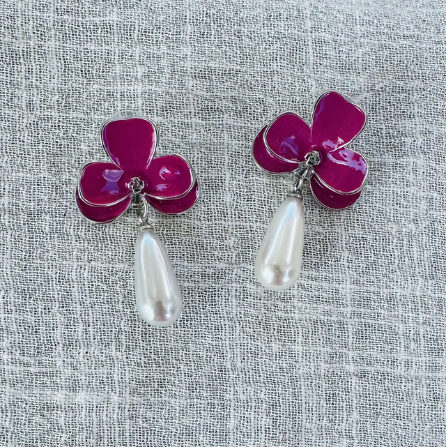 Oorbellen bloemen paars 