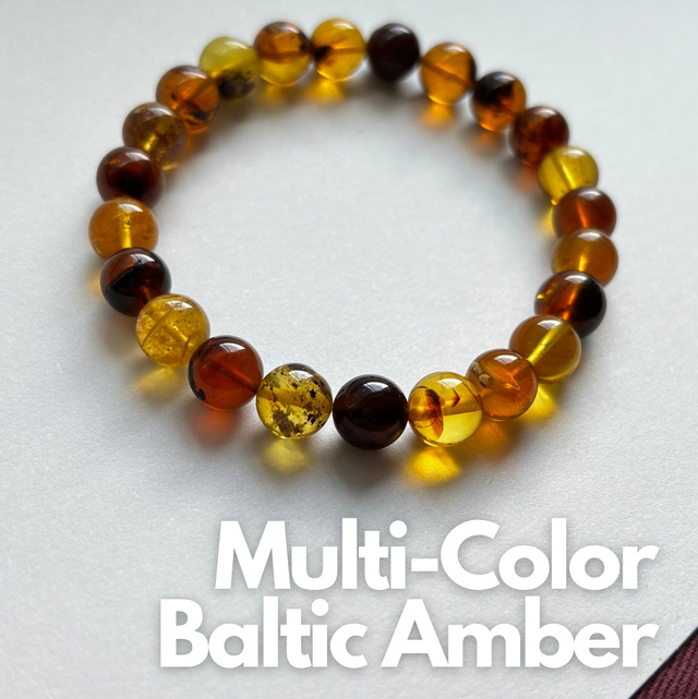 Multi-Color Baltic Amber Bracelet – 8mm Beads
