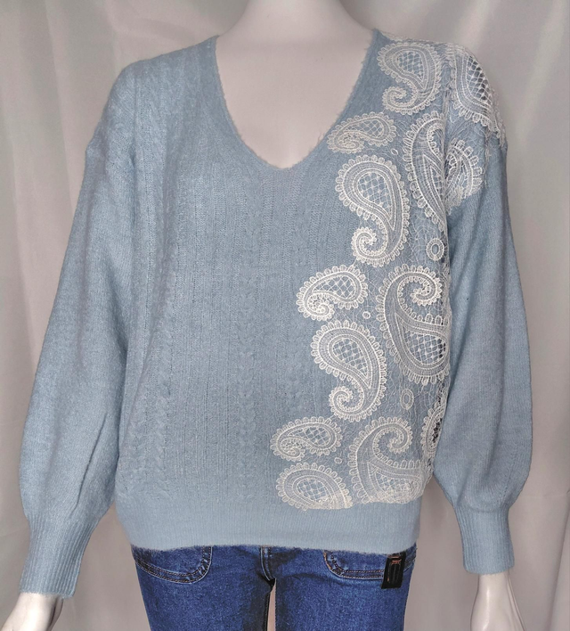 🌈 Pull Femme Bleu Taille Unique Jusqu&#039;à un Petit 46 Dentelle Elégante, Ultra Doux et Confortable 🌈