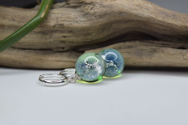 CRÉOLES MINI GALAXIE VERTE MONTURE ARGENT (CGA4)