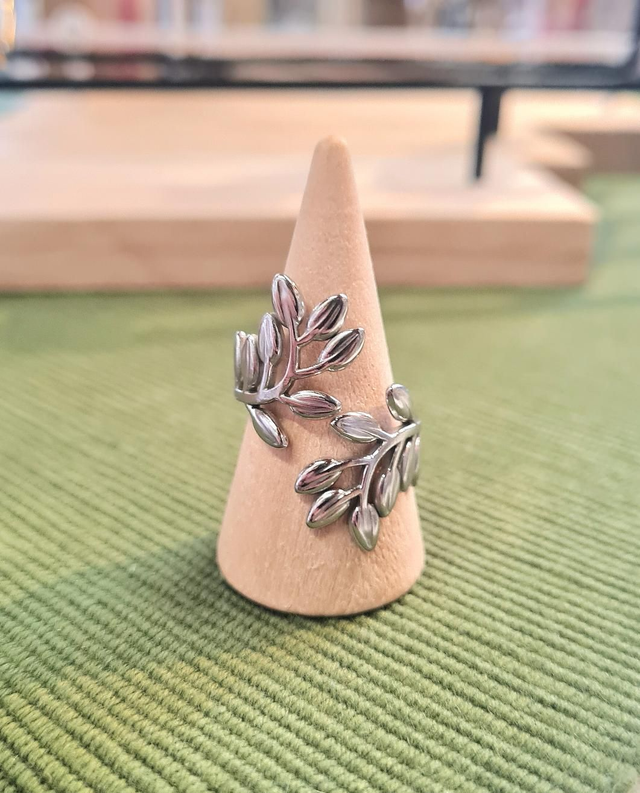 Bague réglable "Lierre" en acier inoxydable argenté 